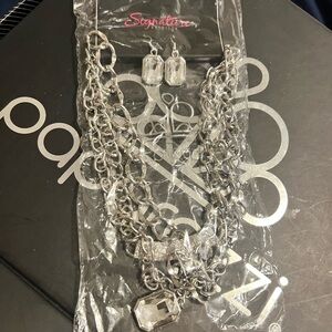 paparazzi Silver-Tone Layered Chain Necklace with Clear Crystal Drops